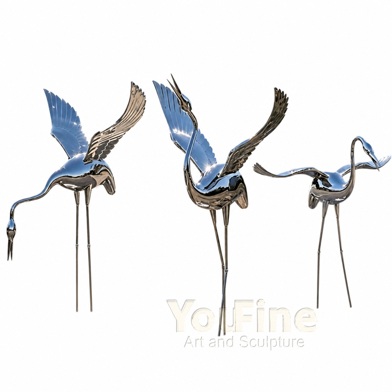 High polished metal crane statue factory direct