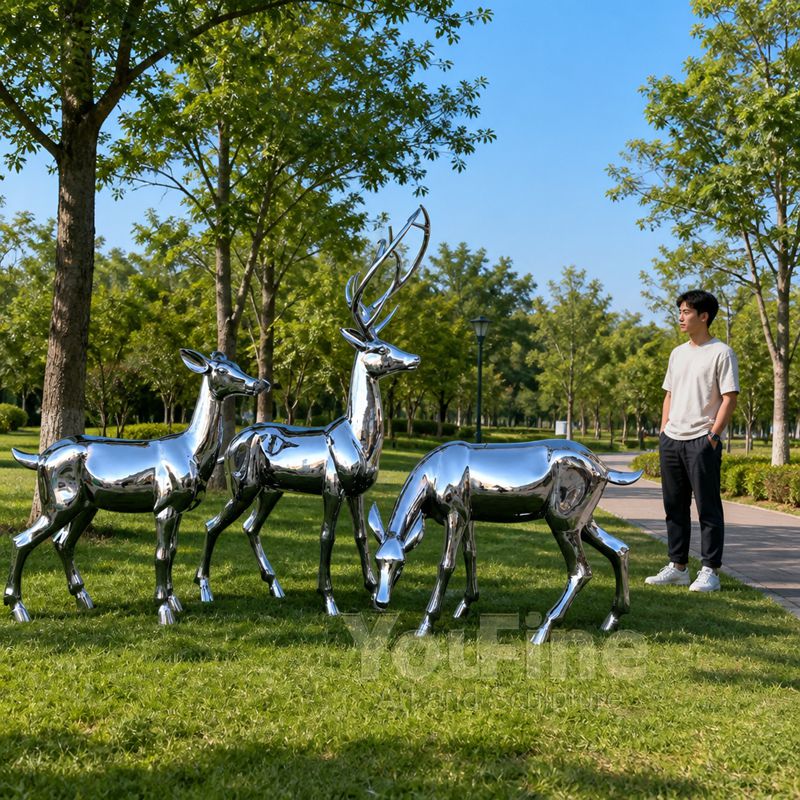 Stainless steel mirror deer yard sculpture buy direct