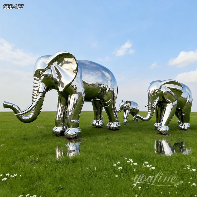 Polished stainless steel elephant sculpture for sale