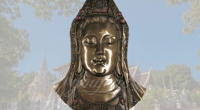 Decorative exquisite detailed bronze Kuanyin bust statue