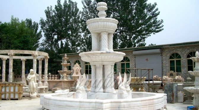 Garden Swan Large Marble Fountain Designs with Columns