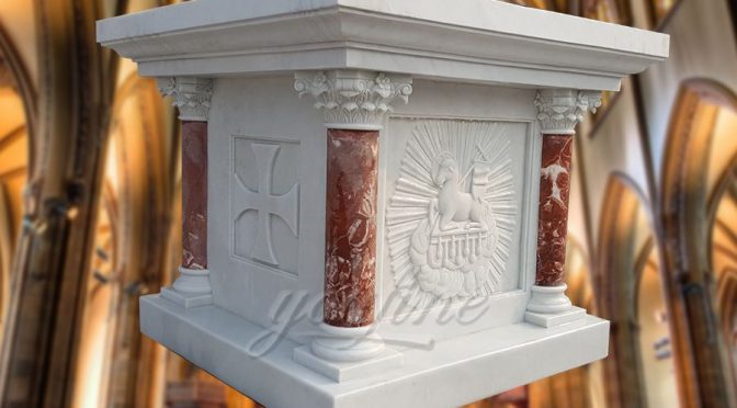 Custom Hand Carved Marble Altar with Victorious Lamb symbol