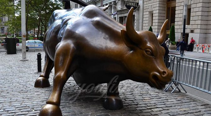 Outdoor large bronze wall street bull statue