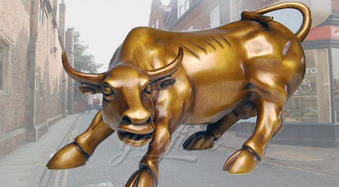 Classic bronze bull statue on wall street