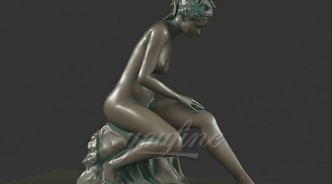 Decorative outdoor sitting sexy bronze girl life size nude statues