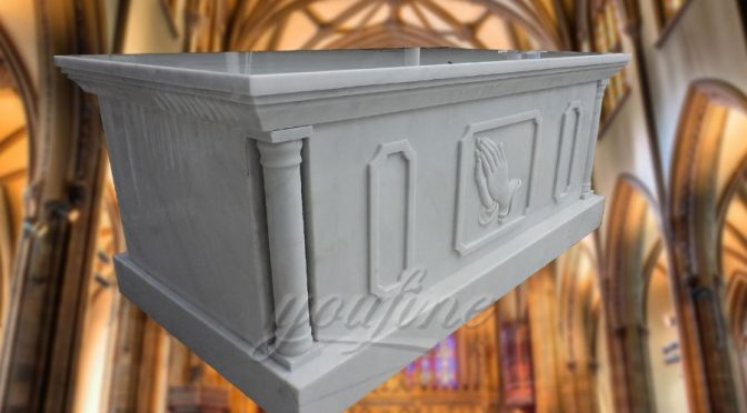 Catholic Church Custom White Marble Altar Table with Hands