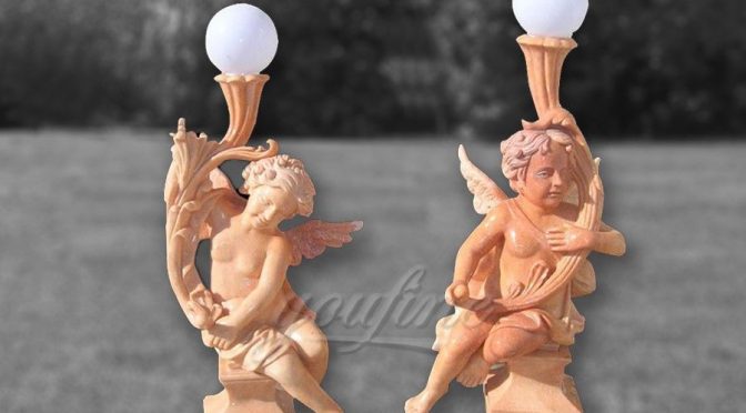 Decoration marble angel lamp statue for garden