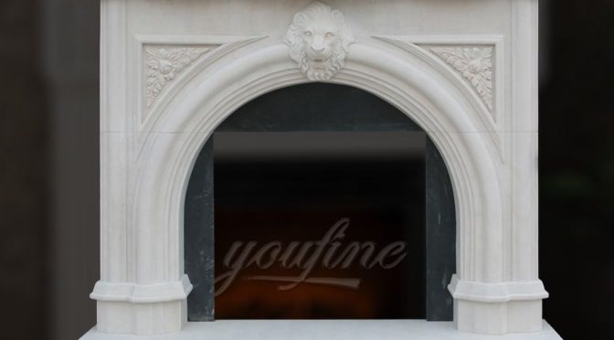 Decorative Victorian lion head marble fireplace mantel on sale