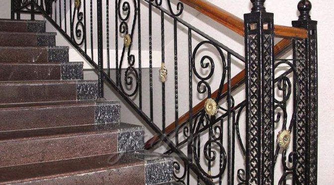 Decorative Wrought Iron Straight Stairway