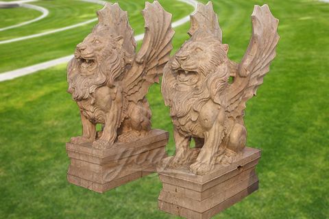 Decorative garden outdoor marble flying lion statues