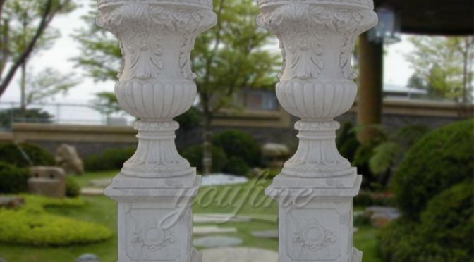 European style white stone vase with pedestal