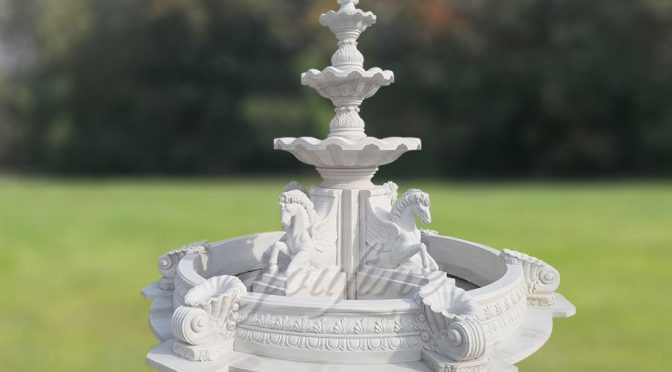 Garden White Marble Horse Water Fountain For Sale