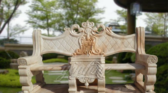 Garden hand carving yellow marble chair