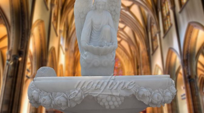 Hand Carved Angel White Marble Baptism Font for Church