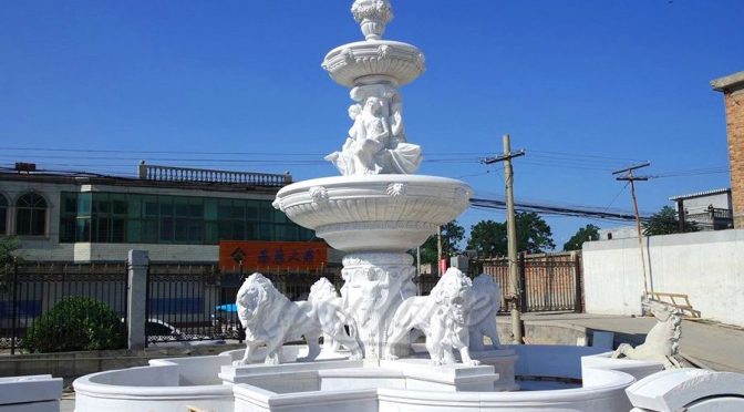 Hand Carving Lion Large Garden Marble Fountain For Sale