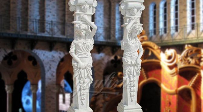 Hot sale white marble columns&pillars with statue indoor&outdoor decoration