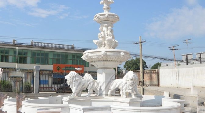 Large Animal Outdoor White Marble Lion Fountain