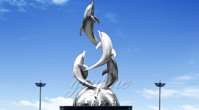 Mirror polished stainless steel dolphin sculpture