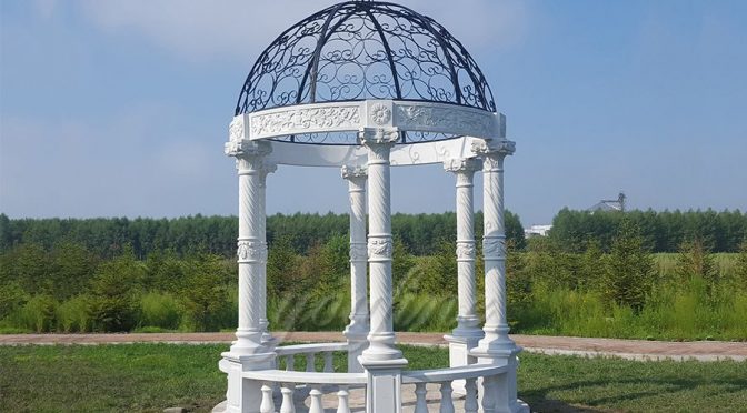 Outdoor Garden Ornament hand carved white stone gazebo