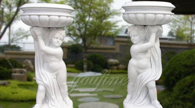 Outdoor Garden White Marble Carving Planters