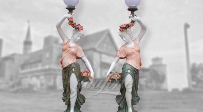 Outdoor decoration marble lady lamp statue