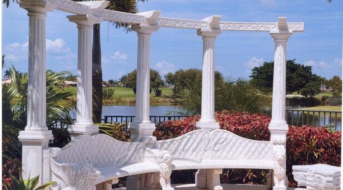 Outdoor garden decorative marble gazebo with bench