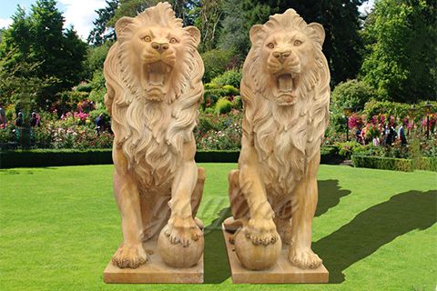 Outdoor hand carved life size lion statue