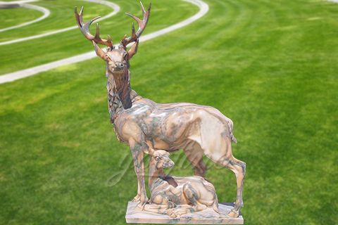 Outdoor natural carved marble deer statue